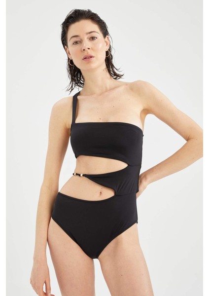 Fall in Love Regular Fit Tek Omuzlu Aksesuar Detayı Esnek Dokulu Mayo W9359AZ22SM