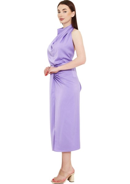 Boyundan Bağlamalı Önü Yırtmaçlı Midi Boy Elbise fiyatları