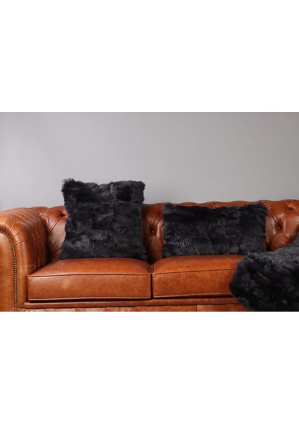 Siyah Toskana Doğal Kürk Koltuk Şal Takımı Şal 50 x 180 cm, Yastık 50 x 50 cm, Bel Yastığı 35 x 60 cm fiyatları
