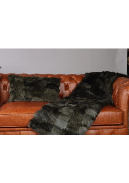 Siyah Toskana Doğal Kürk Koltuk Şal Takımı Şal 50 x 180 cm, Yastık 50 x 50 cm, Bel Yastığı 35 x 60 cm indirimleri