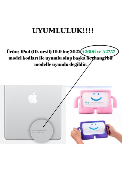 Apple iPad (10. Nesil) 10.9 Inç 2022 A2696 A2757 Uyumlu Silikon Kollu Çocuklar Için Tablet Kılıfı