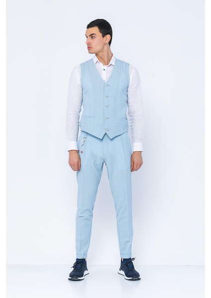Erkek Slim Fit Çizgili Düğmeli Cepli Bürümcük Kumaş Klasik Yelek indirimleri