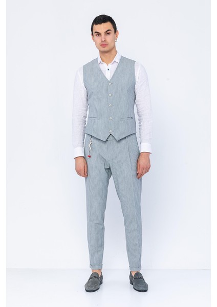 Erkek Slim Fit Çizgili Düğmeli Cepli Bürümcük Kumaş Klasik Yelek fırsatları