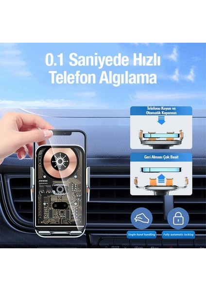 Polham 15W Ultra Hızlı Şeffaf Otomatik Açılıp Kapanır Araç Içi Telefon Tutucu, Sarsılmaz, Titremez fiyatları