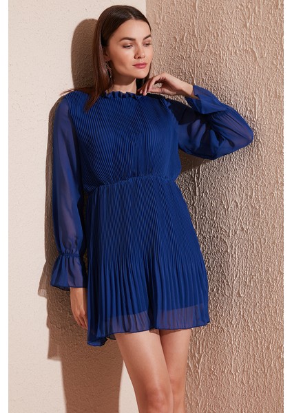 Kol Detaylı Pileli Şifon Mini Elbise Bayan Elbise 611SHN03 fiyatları