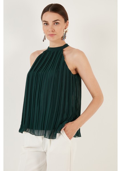 Halter Yaka Kolsuz Piliseli Kadın Bluz 611BZ0220