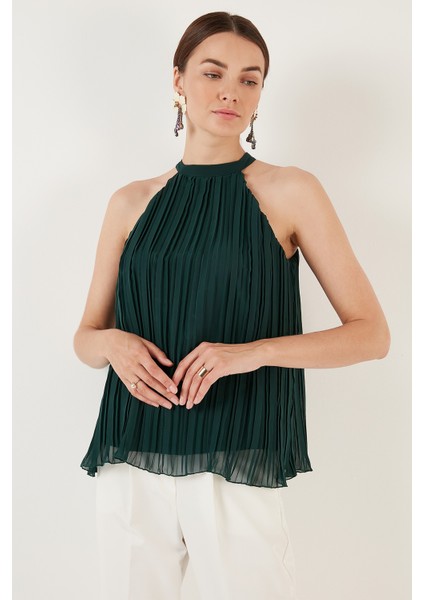 Halter Yaka Kolsuz Piliseli Kadın Bluz 611BZ0220