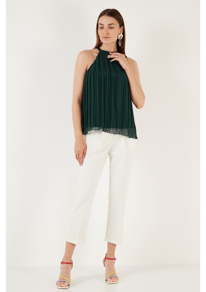 Halter Yaka Kolsuz Piliseli Kadın Bluz 611BZ0220