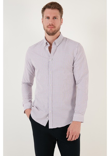 Desenli Pamuk Karışımlı Düğmeli Yaka Uzun Kollu Slim Fit Gömlek Erkek Gömlek CF23S7496 fiyatları