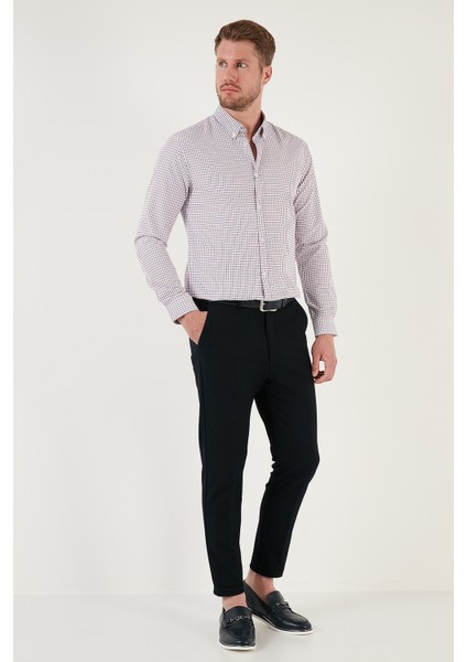 Desenli Pamuk Karışımlı Düğmeli Yaka Uzun Kollu Slim Fit Gömlek Erkek Gömlek CF23S7496 modelleri