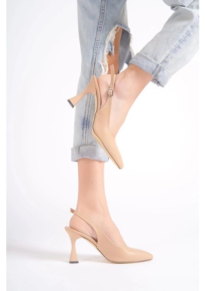 Skopje Shoes Nude Sivri 8 cm Arka Açık Klasik Topuklu Ayakkabı fiyatları