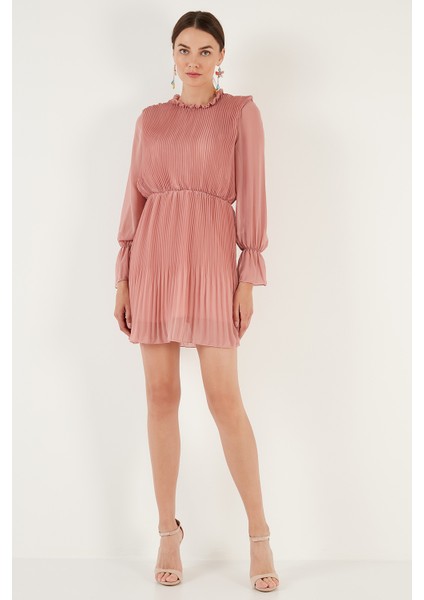 Kol Detaylı Pileli Şifon Mini Elbise Bayan Elbise 611SHN03 fırsatları