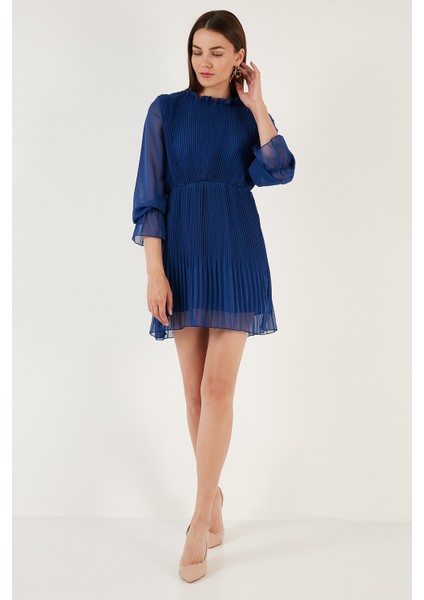 Kol Detaylı Pileli Şifon Mini Elbise Bayan Elbise 611SHN03 modelleri