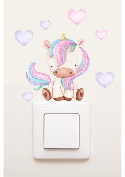 Kt Grup Priz - Pastel Unicorn ve Kalpler Dekoratif Priz Sticker