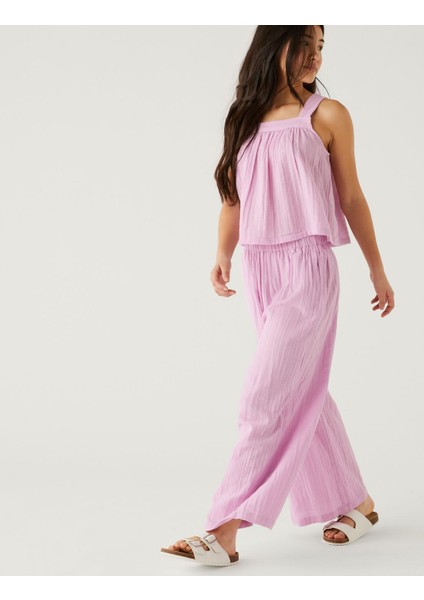 Saf Pamuklu Müslin Wide Leg Pantolon