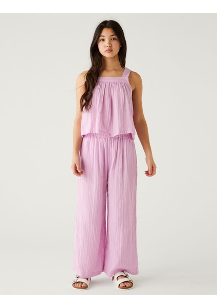 Saf Pamuklu Müslin Wide Leg Pantolon