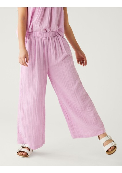 Saf Pamuklu Müslin Wide Leg Pantolon