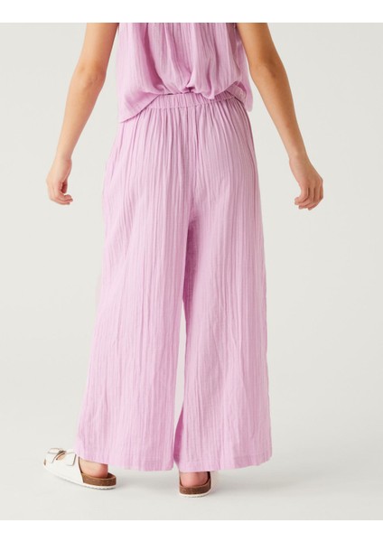Saf Pamuklu Müslin Wide Leg Pantolon