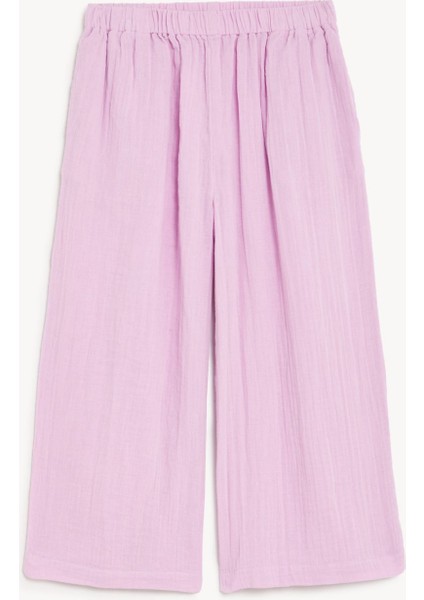 Saf Pamuklu Müslin Wide Leg Pantolon