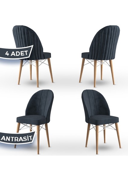 Jena Serisi 4 Adet Mutfak Sandalyesi Babyface Kumaş Doğal Ahşap Ayak Beyaz Kafes