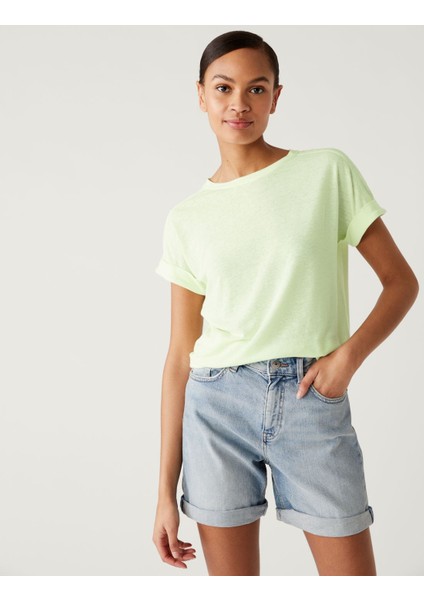 Marks & Spencer Kısa Kollu Keten T-Shirt