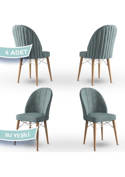 Jena Serisi 4 Adet Mutfak Sandalyesi Babyface Kumaş Doğal Ahşap Ayak Beyaz Kafes