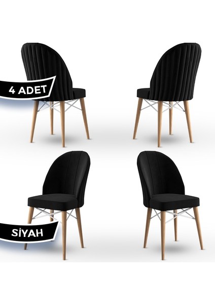 Jena Serisi 4 Adet Mutfak Sandalyesi Babyface Kumaş Doğal Ahşap Ayak Beyaz Kafes