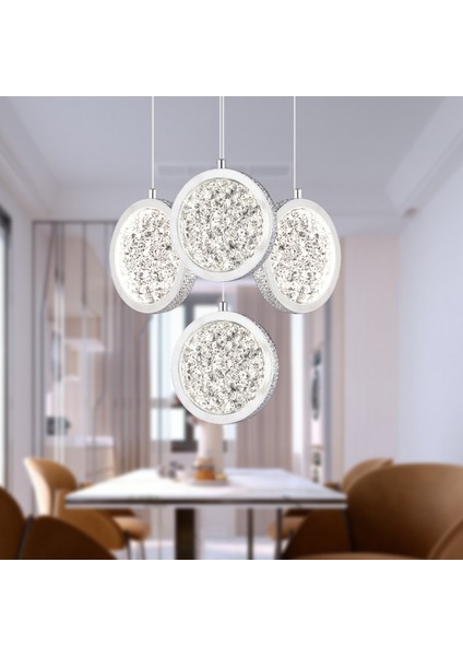 Furmet 4'lü Yuvarlak Krom Sarkıt Ledli Modern Mutfak Koridor LED Salon Sarkıt Avize