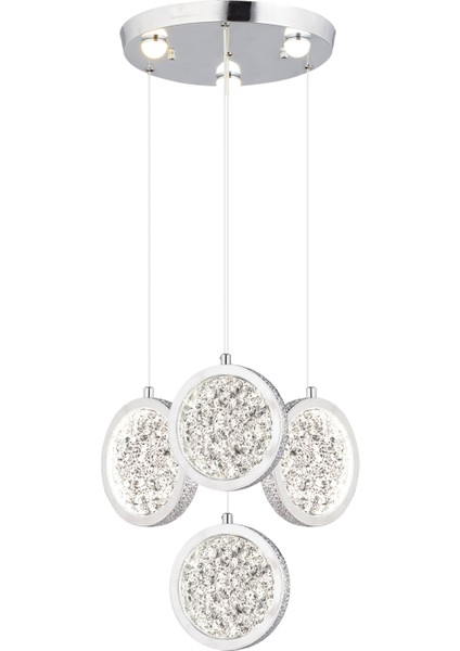 Furmet 4'lü Yuvarlak Krom Sarkıt Ledli Modern Mutfak Koridor LED Salon Sarkıt Avize