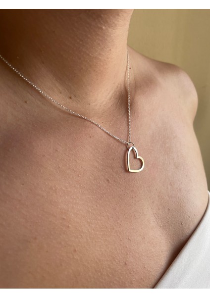 Gümüş Yatay Kalpli Kolye - Gümüş Kalpli Kolye - Kalpli Kolye -925 Ayar Gümüş Kalpli Kolye - Kalp Kolye - Gümüş Kalp Kolye -Kadın Kolye - Gümüş Kolye