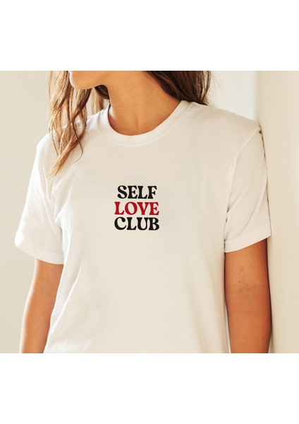 Kadın Beyaz Self Love Club Yazılı T-Shırt