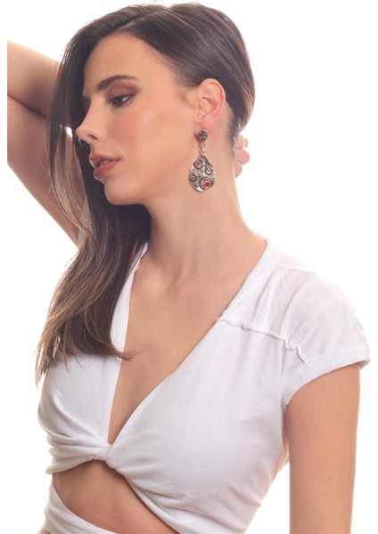 Kadın Antik Gümüş Kaplama Çivili Model Yeşil Renk Mineli Deniz Kabuğu Küpe fiyatları