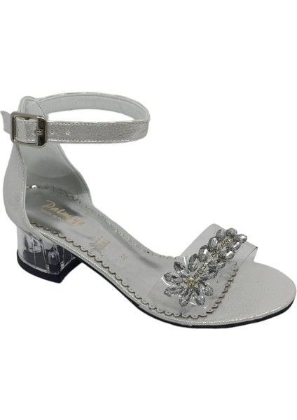 Şef2 Kız Çocuk Gümüş Şeffaf Tek Bant Taşlı Şeffaf Topuklu Ayakkabı fiyatları