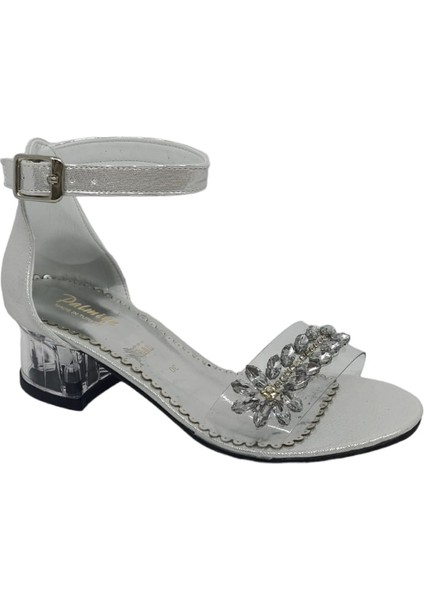 Şef2 Kız Çocuk Gümüş Şeffaf Tek Bant Taşlı Şeffaf Topuklu Ayakkabı fırsatları