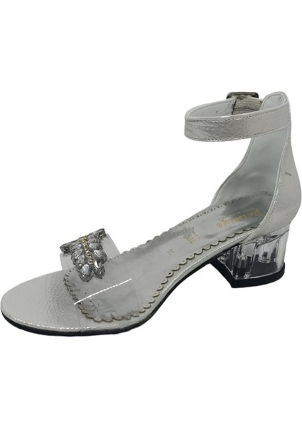 Şef2 Kız Çocuk Gümüş Şeffaf Tek Bant Taşlı Şeffaf Topuklu Ayakkabı indirimleri