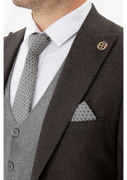 Slımfıt Bırdeye Yeleklı Kombın Takım Elbıse Kahverengi