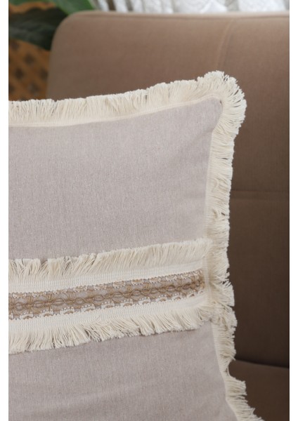Bej Kalın Dantel Kırlent Kırlent Kılıfı 43 x 43 cm modelleri
