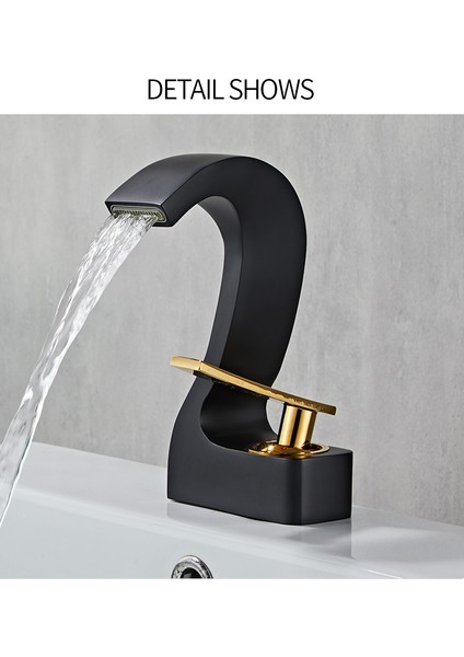 Siyah Gold Güverte Monte Tek Delik Şelale Havza Banyo Lavabo Musluğu Sıcak ve Soğuk modelleri