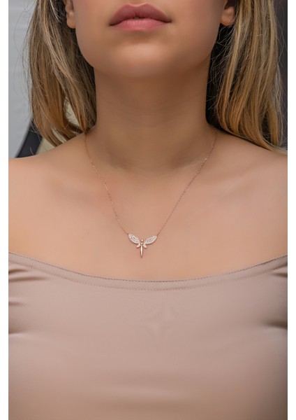 925 Ayar Gümüş Zirkon Taşlı Kanatlı Peri Kolye