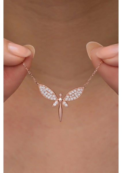 925 Ayar Gümüş Zirkon Taşlı Kanatlı Peri Kolye fiyatları