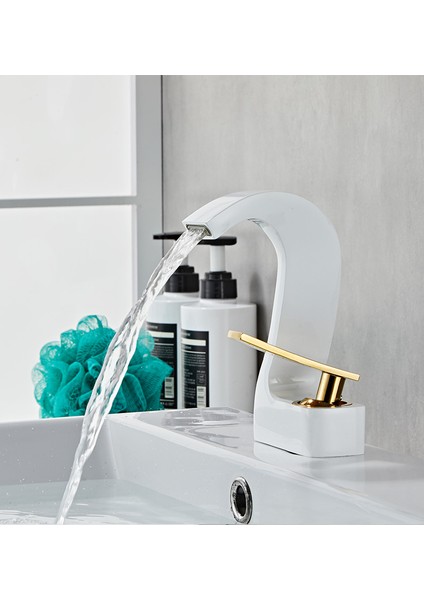 Gold Beyaz Güverte Monte Tek Delik Şelale Havza Banyo Lavabo Musluğu Sıcak ve Soğuk fiyatları