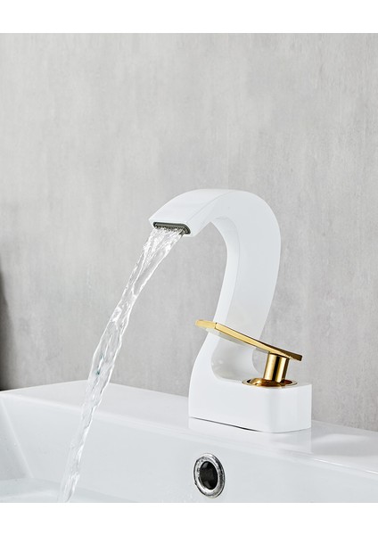 Gold Beyaz Güverte Monte Tek Delik Şelale Havza Banyo Lavabo Musluğu Sıcak ve Soğuk modelleri