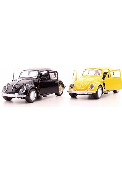 2 Adet Çek-Bırak Metal Vosvos Araba Dıe Cast Büyük Boy 12CM Sarı-Siyah