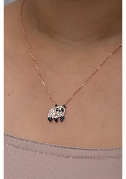 925 Ayar Gümüş Rose Kaplama Zirkon Taşlı Panda Kolye fiyatları