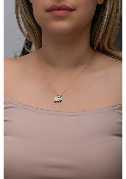 925 Ayar Gümüş Rose Kaplama Zirkon Taşlı Panda Kolye fırsatları