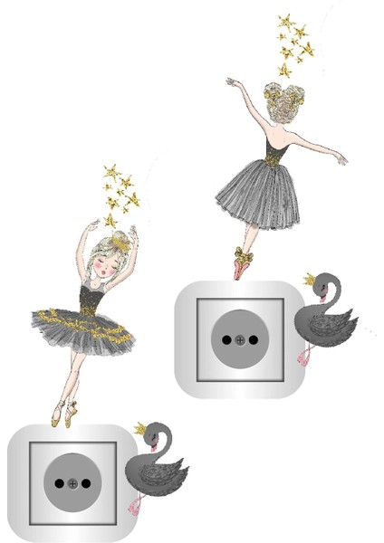 Gri Balerinler ve Kuğular Priz Sticker Seti