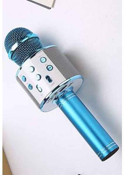 Mavi Şarj Edilebilir Telefon ve USB Bağlantılı Şarkı Karaoke Mikr modelleri