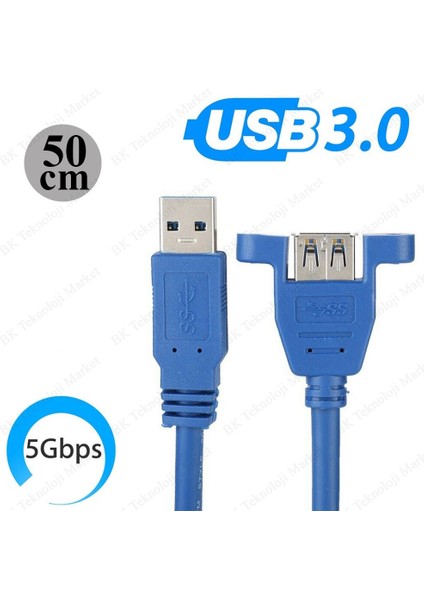 BK Teknoloji Panel Tipi Vidalı USB 3.0 Dişi / Erkek Uzatma KABLOSU-50CM