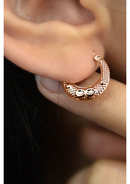 925 Ayar Gümüş Rose Kaplama Sonsuzluk Desenli Halka Kadın Küpe