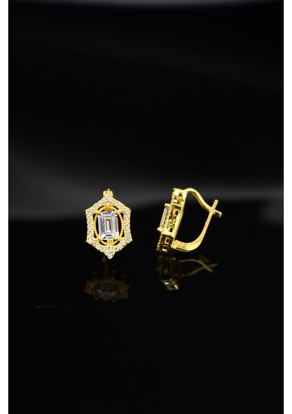 925 Ayar Gümüş Altın Kaplama Baget Taşlı Küpe